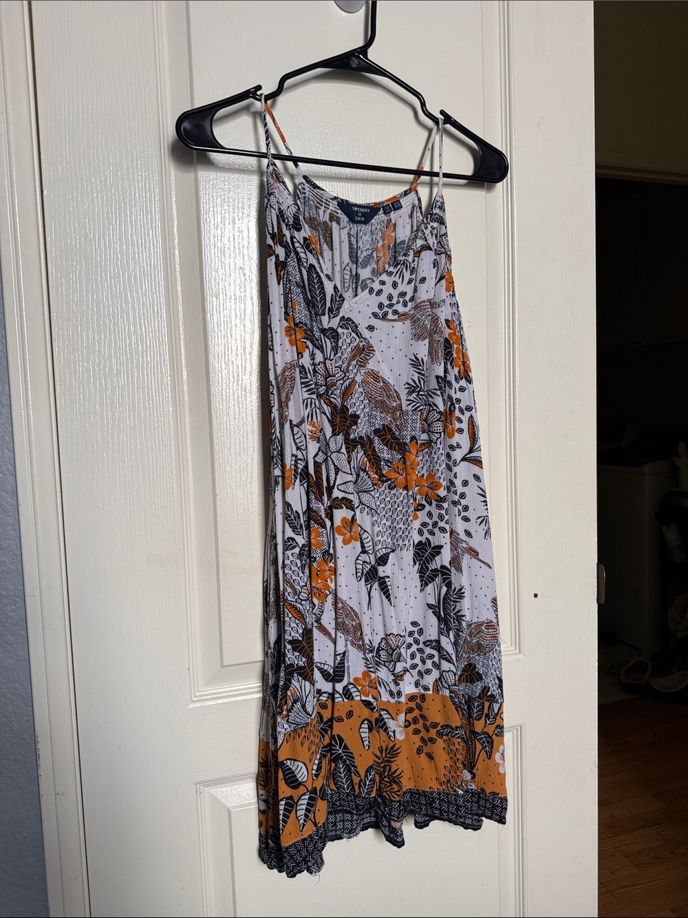 Superdry White Dress with Orange and Black Floral Print
